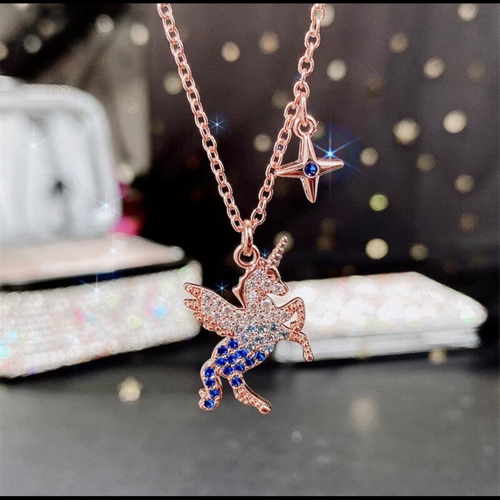 Rose Gold Unicorn Pegasus Necklace